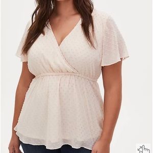 LILY - IVORY SWISS DOT SURPLICE BABYDOLL BLOUSE- 2X